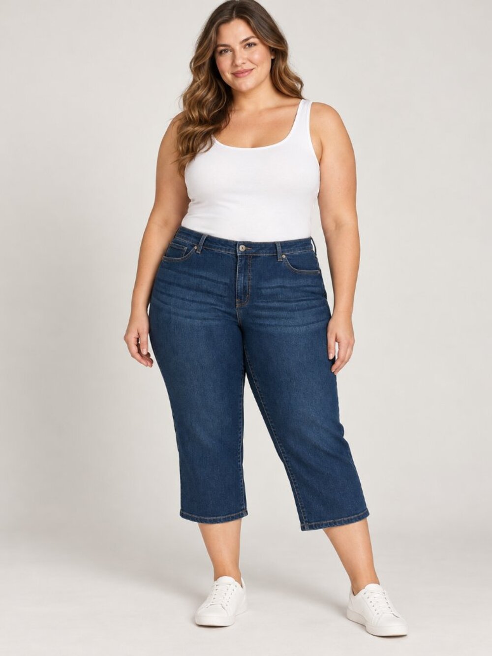 Style & Co Curvy Capri Blue Denim Capris 16W Stretch Fit Plus Size Jeans
